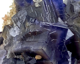 Blue Phantom Cubic Fluorite with Calcite Crystal, Pakistan Mineral Specimen