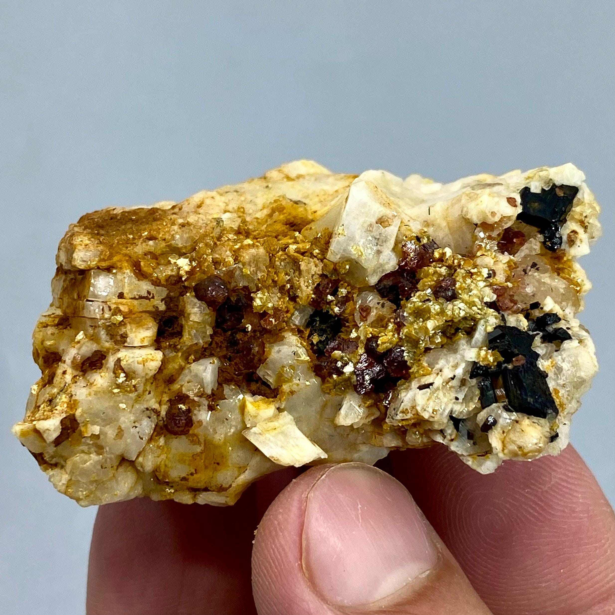 Etched Spessartine Garnet With Schorl & Albite Crystal Matrix