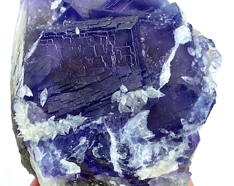 Rare Blue Phantom Cubic Fluorite with Calcite, Pakistan Mineral Specimen