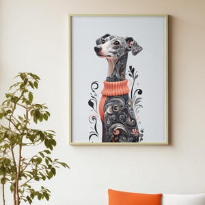 Italian Greyhound Art Print, Whippet, Greyhound, Dog Lover Gift Whimsical Dog Art, Decorative Wall Art, Gift for Pet Lovers, Unique Decor