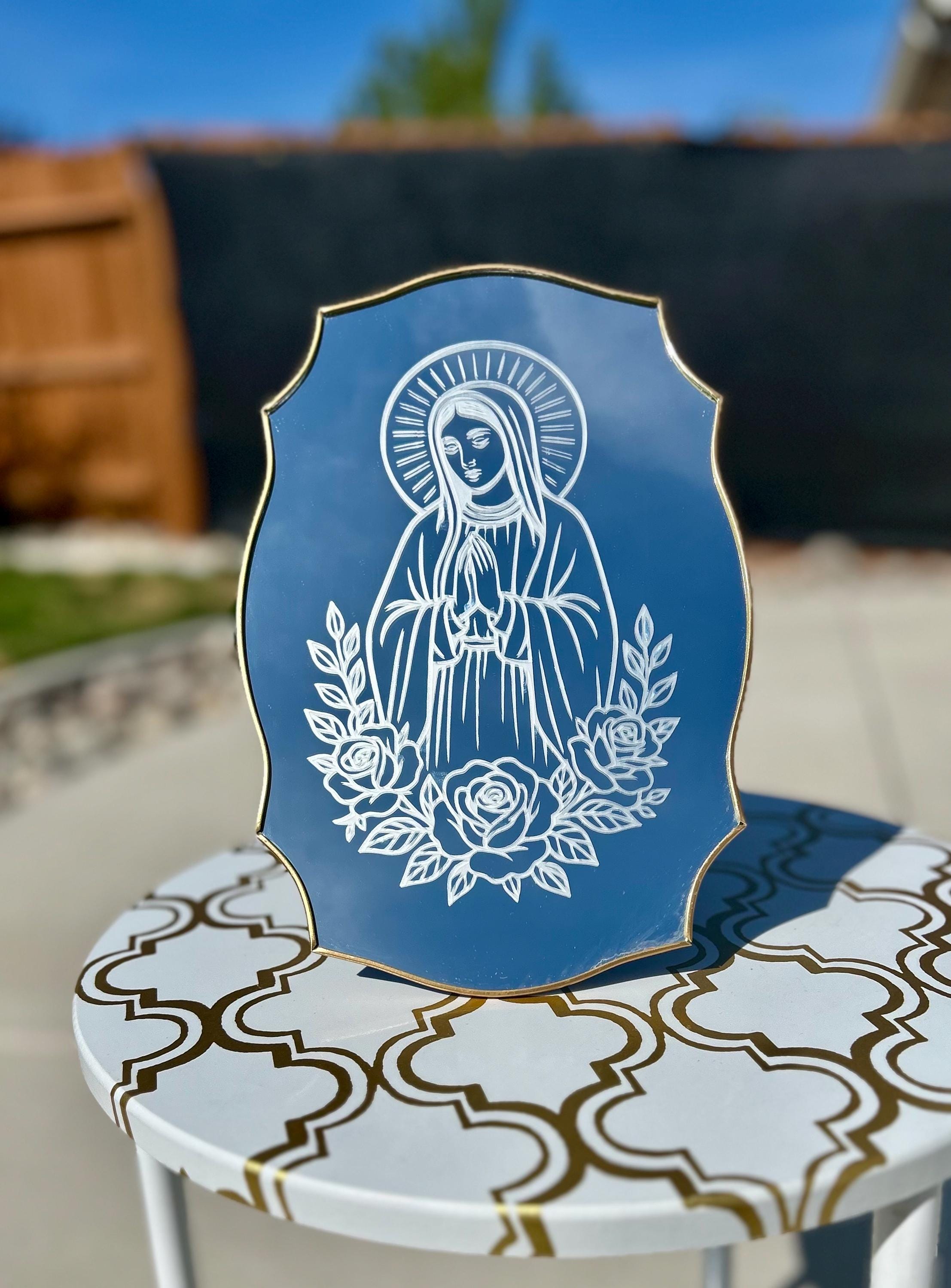 Etched Virgin Mary Mirror – Gothic Religious Decor | Blessed