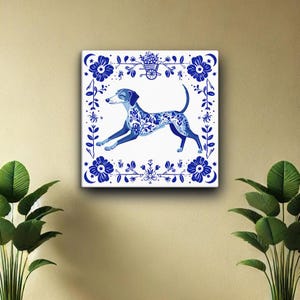 Blue Blooms & Zooms – Italian Greyhound Floral Canvas Art - Wall Art- Delft-Inspired Art Print - Elegant Whippet Decor, Iggy Lover Gift