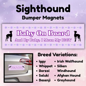 Magnes dla miłośników chartów Baby On Board – chart włoski, whippet, chart i inne – naklejka na zderzak dla mamy psa, bezpieczeństwo w samochodzie i humor