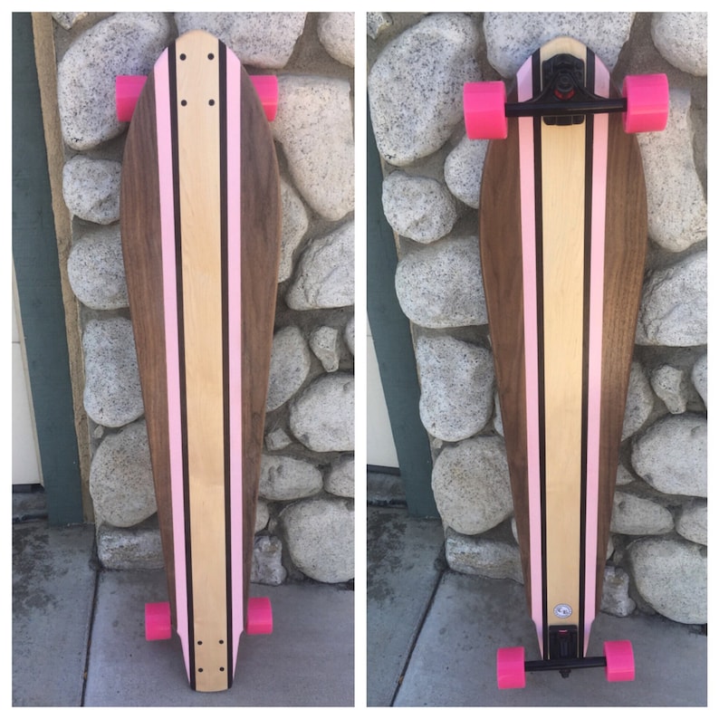 LONGBOARD Made of Solid Wood With Pink Stripes pink Etsy
