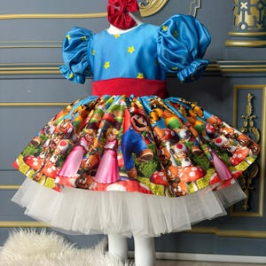 Super Mario Dress- Dziewczęca impreza ręcznie robiona- Urodziny Księżniczka Cosplay Dzieci Strój Malucha Halloween Strój Uroczy Kostium Sukienka Impreza Dzieci Tutu