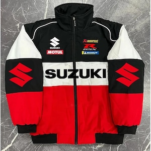 Suzuki GSXR Racing Jacket – Vintage Style Biker Bomber, Red Black White Y2K Moto Streetwear