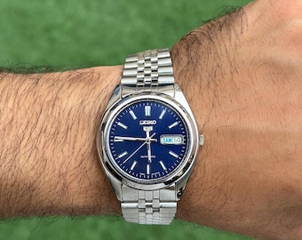 Seiko 5 Automatic Watch: 7S26C Japan Movement, Blue Dial - Etsy