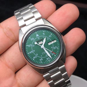 Vintage Seiko 5 Automatic Watch: Green Military Dial, Japan Made
