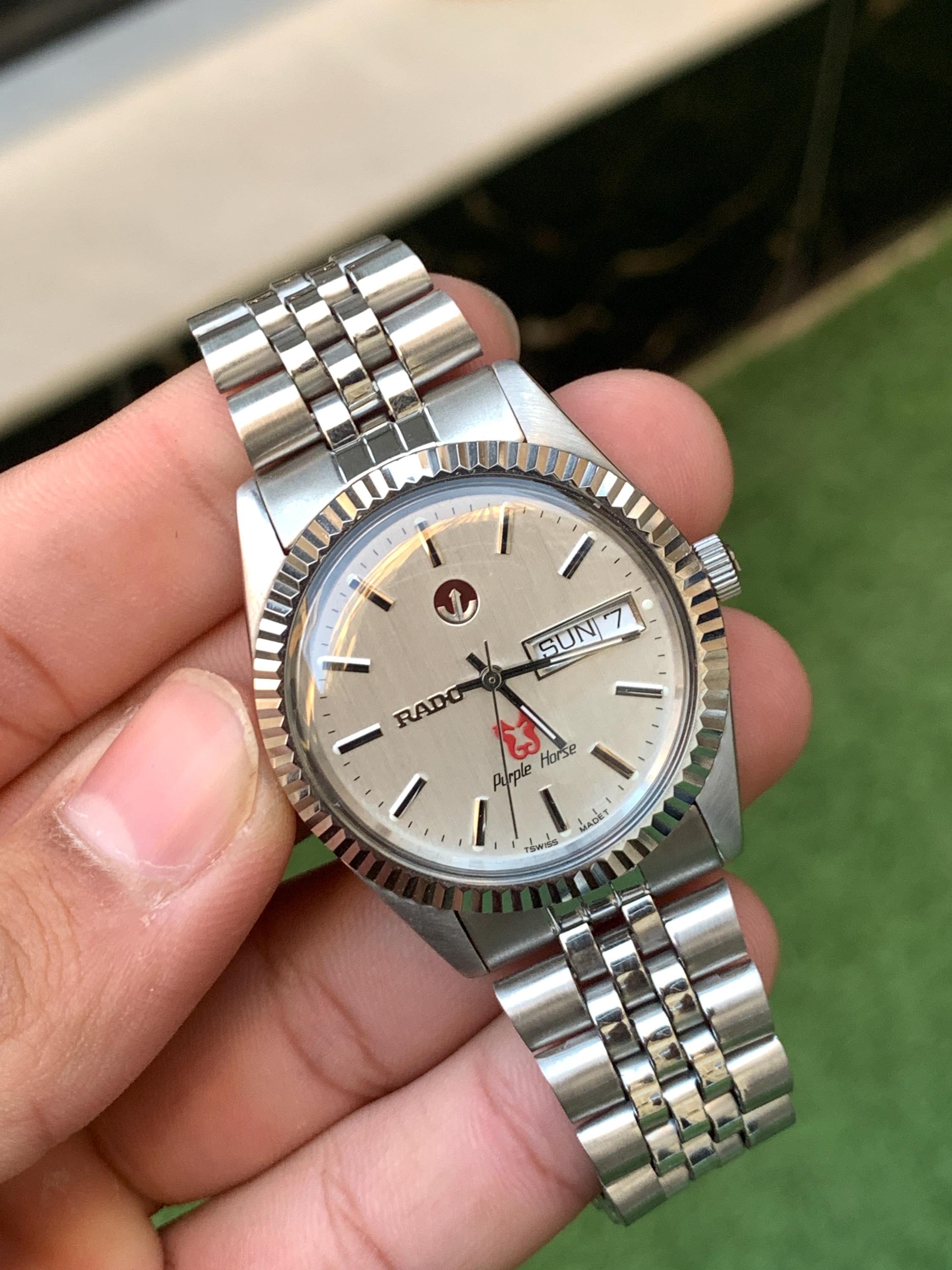 Vintage Rado Purple Horse Automatic Watch: White Dial, 25 Jewels