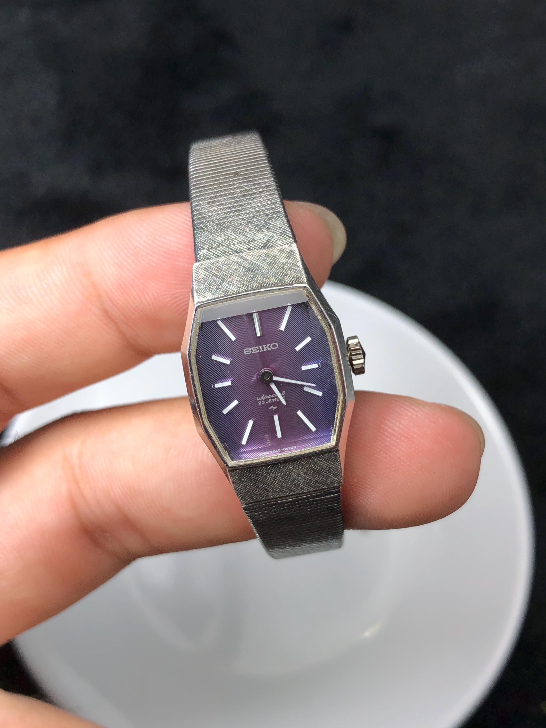 Vintage Seiko 5 Automatic Ladies Watch: Purple Dial, Silver Plated