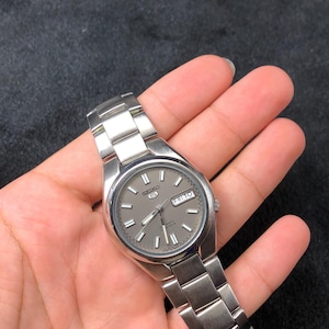 Vintage seiko 5 automatic watch-japan watch-gift for him -birthday gift - original watch-gray dial watch-