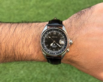 Reloj Seiko Alpinist Automatic Mod: esfera negra, 20 bar, fabricado en Japón