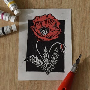 Linogravure Fleur - Coquelicot - A5
