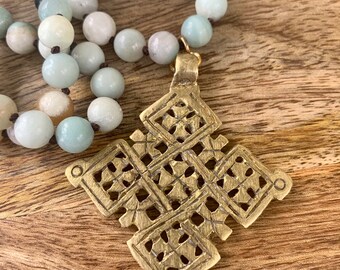 Amazonite  Coptic Cross necklace