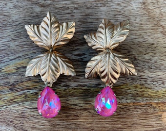 Pink triple leaf drop Earrings