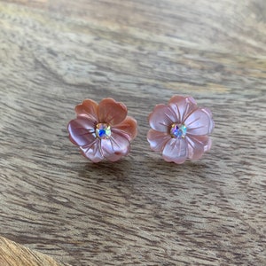 Petite Pink MOP flower studs