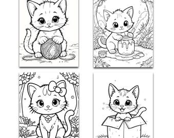 Cute Kitten Coloring Pages | Cute Cat Coloring Pages | Instant Download | 15 Designs