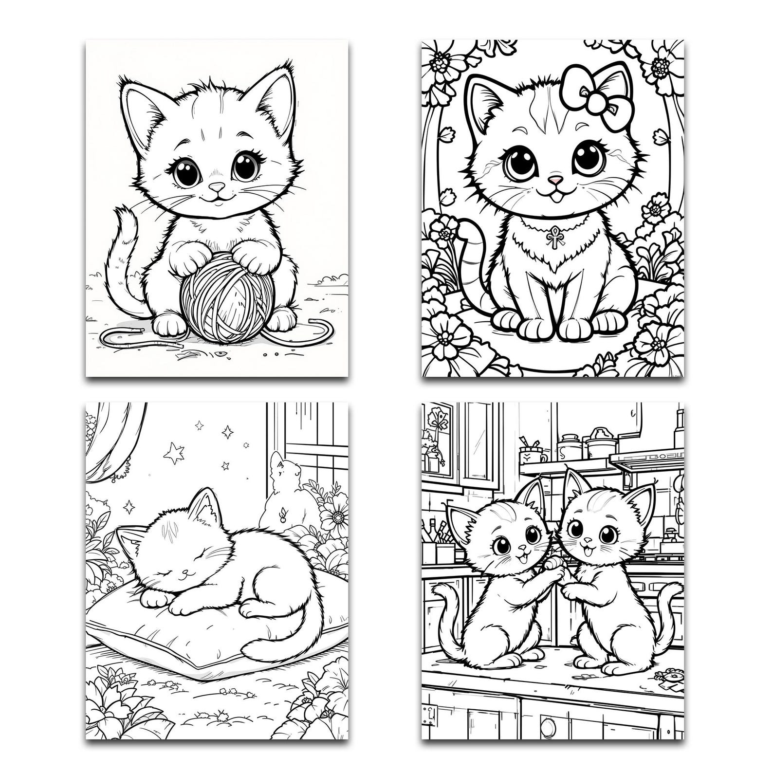 Cute Kitten Coloring Pages | Cute Cat Coloring Pages | Instant Download ...