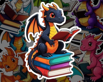 Cute Book Dragons - Kindle Sticker - Dragon Stickers - Book Stickers - Free Shipping