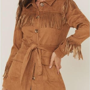 Giacca in pelle scamosciata vintage con frange da donna, giacca in pelle da donna, giacca western - Regali per lei