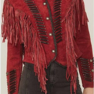 Giacca in pelle scamosciata vintage con frange da donna, giacca in pelle da donna, giacca western - Regali per lei