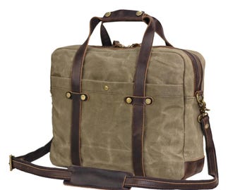 Laptop Handbag Waterproof Waxed Canvas Laptop Bag 15.6 Inch Work Computer Bag Casual Briefcase Handbag, Gift for him