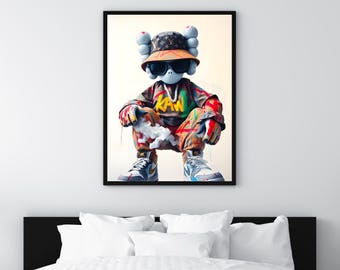 Kaws Wall Art Digital Download, HYPEBEAST Inspired, Urban Street Art Print, Masculine Wall Art, Instant Download, Kaws Poster & Kaws Figure
