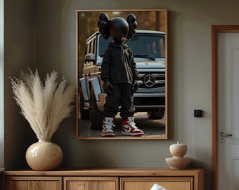 KAWS väggkonst affischer att skriva ut, Hypebeast figur, svart Kaws minimalistisk dekor, Kaws figur, maskulin väggkonst, Hypebeast leksaksrumsdekor