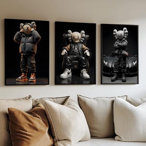Set of 3 KAWS Poster Wall Art Prints, Digital Download, HYPEBEAST Decor, Kaws Poster & Kaws Figure, Hypebeast Toys, Masculine Wall Art,
