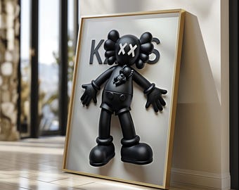 DAD KAWS Wall Art Poster Print, Hypebeast Figure, Black Kaws Minimalist Decor, Kaws Figure, Masculine Wall Art, Hypebeast Toy Room Decor