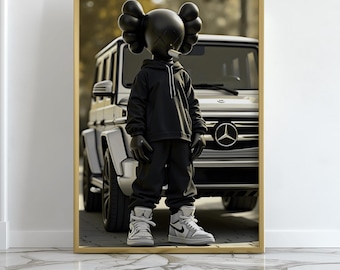 Luxury KAWS Wall Art Poster Printables, Hypebeast Figure, Black & White Minimalist Decor, Masculine Wall Art, Hypebeast Toy Room Decor