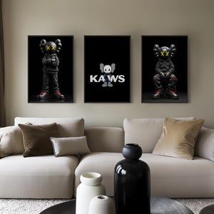 KAWS Poster Set of 3, Minimalist Hypebeast Kaws Figure Poster, Kaws Print, Kaws Wall Art, Graffiti Kaws, Digital Download Masculine Wall Art