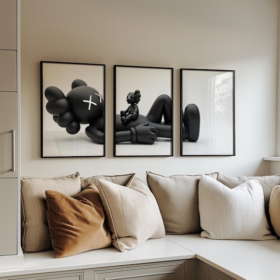 Set of 3 KAWS Wall Art Prints, Digital Download, HYPEBEAST Decor, Kaws Poster, Kaws Decor, Kaws Figure, Hypebeast Toys, Masculine Wall Art