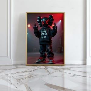 KAWS Hypebeast Wall Art Printables, minimalistische Hypebeast Figur Poster, digitaler Download, männliche Wandkunst, Hypebeast Room Decor & Spielzeug