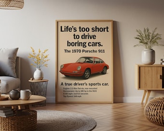 Vintage Porsche 911 Ad Print, Classic Car Wall Art (Digital Download)