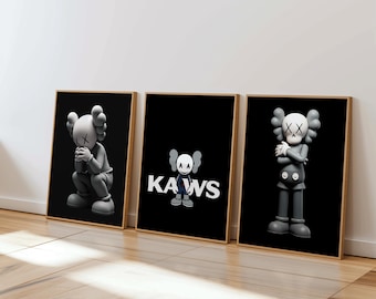 Set of 3 KAWS Wall Art Poster Prints, Hypebeast Sneaker Prints, Digital Download, Masculine Wall Art, Hypebeast Decor And Figure, Urban Art