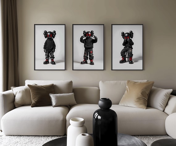 Set of 3 KAWS Wall Art Poster Prints, Digital HYPEBEAST Decor, Kaws Poster, Kaws Decor, Kaws Figure, Hypebeast Toys, Masculine Wall Art