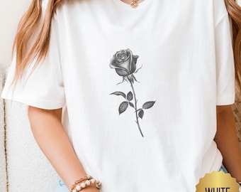 Gray Dark Rose, Floral Art Shirt, Elegant Rose Tee, Women’s Rose Shirt, Gift for Her, Birthday Flower Shirt, Unisex Rose Shirt, Flower Print