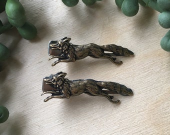 Handmade fox barrette hair clips // gift idea for her under 30 // boho nature spirit animal woodland forest