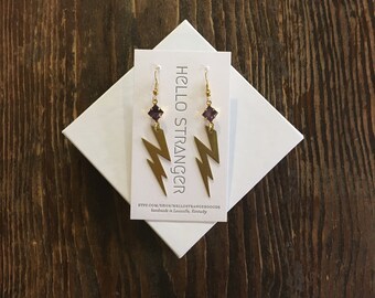 Rebel moonglow and lightning bolt dangle Earrings // hand made in USA // lead and nickel free // bohemian new wave disco gift idea