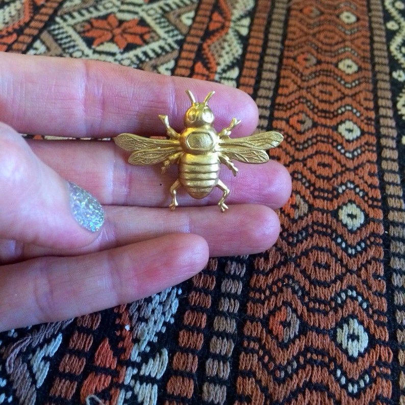 Vintage style brass bumblebee honeybee bee statement tie tack lapel pin handmade in the USA unique unisex lead and nickel free