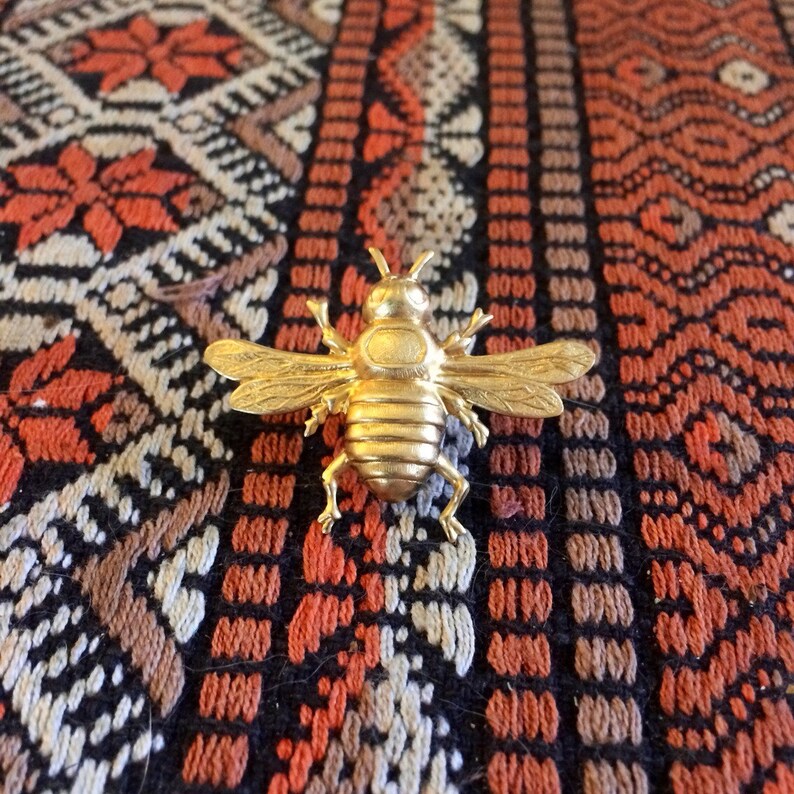 Vintage style brass bumblebee honeybee bee statement tie tack lapel pin handmade in the USA unique unisex lead and nickel free