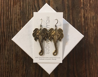 Handmade elephant head dangle Earrings // made in USA // lead and nickel free // boho hippie Safari African festival nature animal earrings