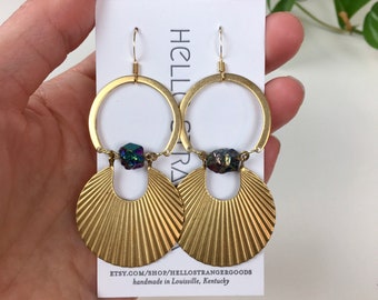 Handmade Geometric citrine burst Earrings // handmade in USA //  nickel free kidney ear wires // boho hippie avant garde jewelry