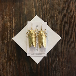 Handmade giant cicada Earrings // made in USA // gold plated ear wires // bug insect entomologist entomology