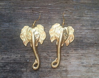 Handmade brass elephant Earrings // made in USA // gold plated ear wires