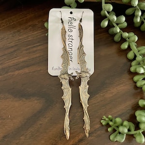 Giant Hanging Bat Earrings in Oxidized Brass // Handmade in USA