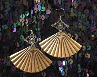 Evil Eye fan burst Earrings // handmade in USA //  nickel free kidney ear wires // boho hippie witchy festival jewelry