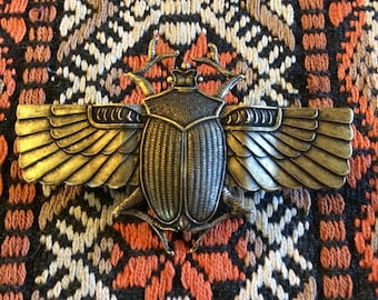 Giant scarab winged beetle tie bar clip // handmade in the USA // unique mens statement piece // vintage antique brass dapper bug insect