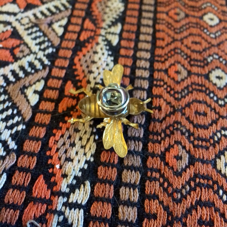 Vintage style brass bumblebee honeybee bee statement tie tack lapel pin handmade in the USA unique unisex lead and nickel free